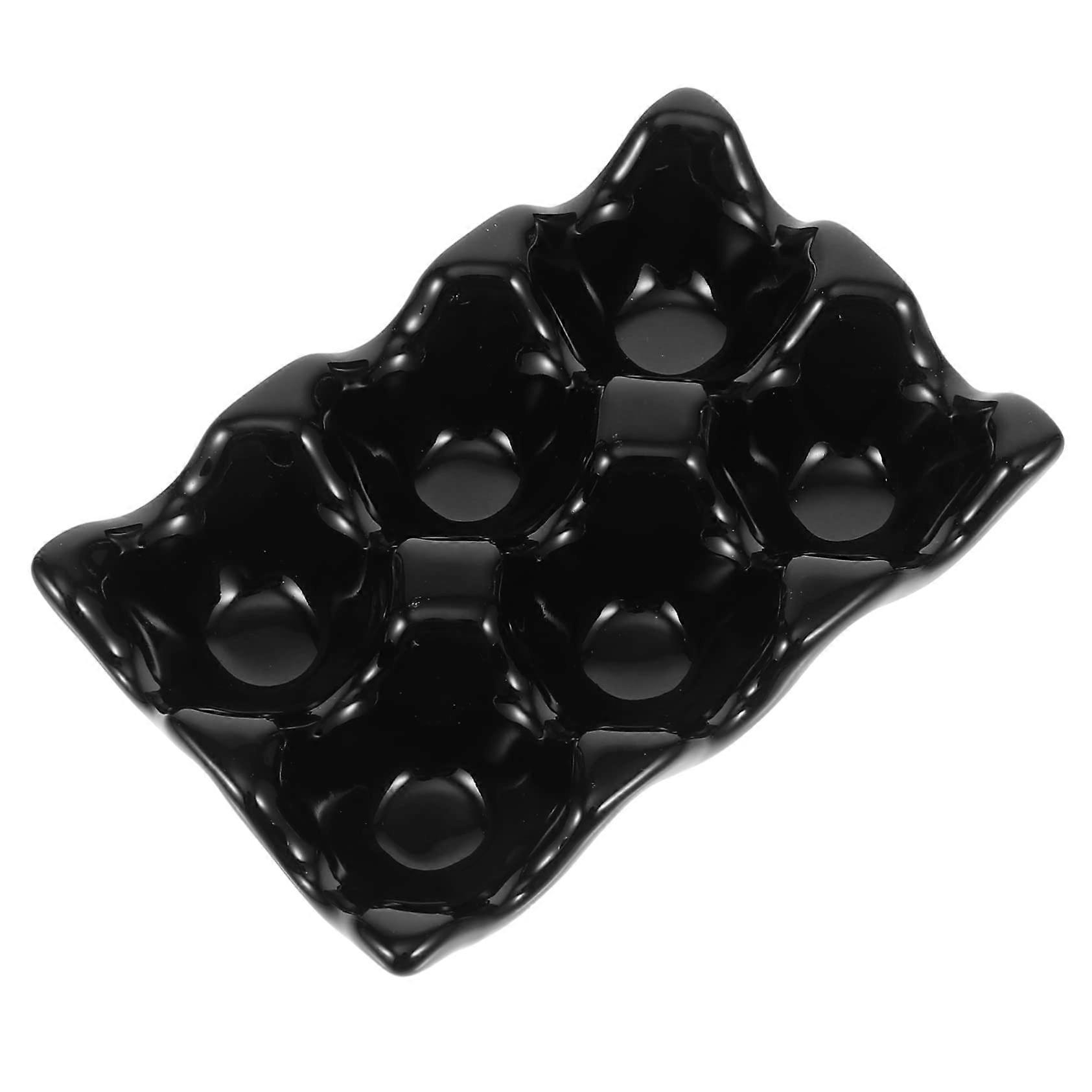 Black Ceramic Egg Holder Egg Storage Tray for Refrigerator and Countertop, Reusable EcoFriendly