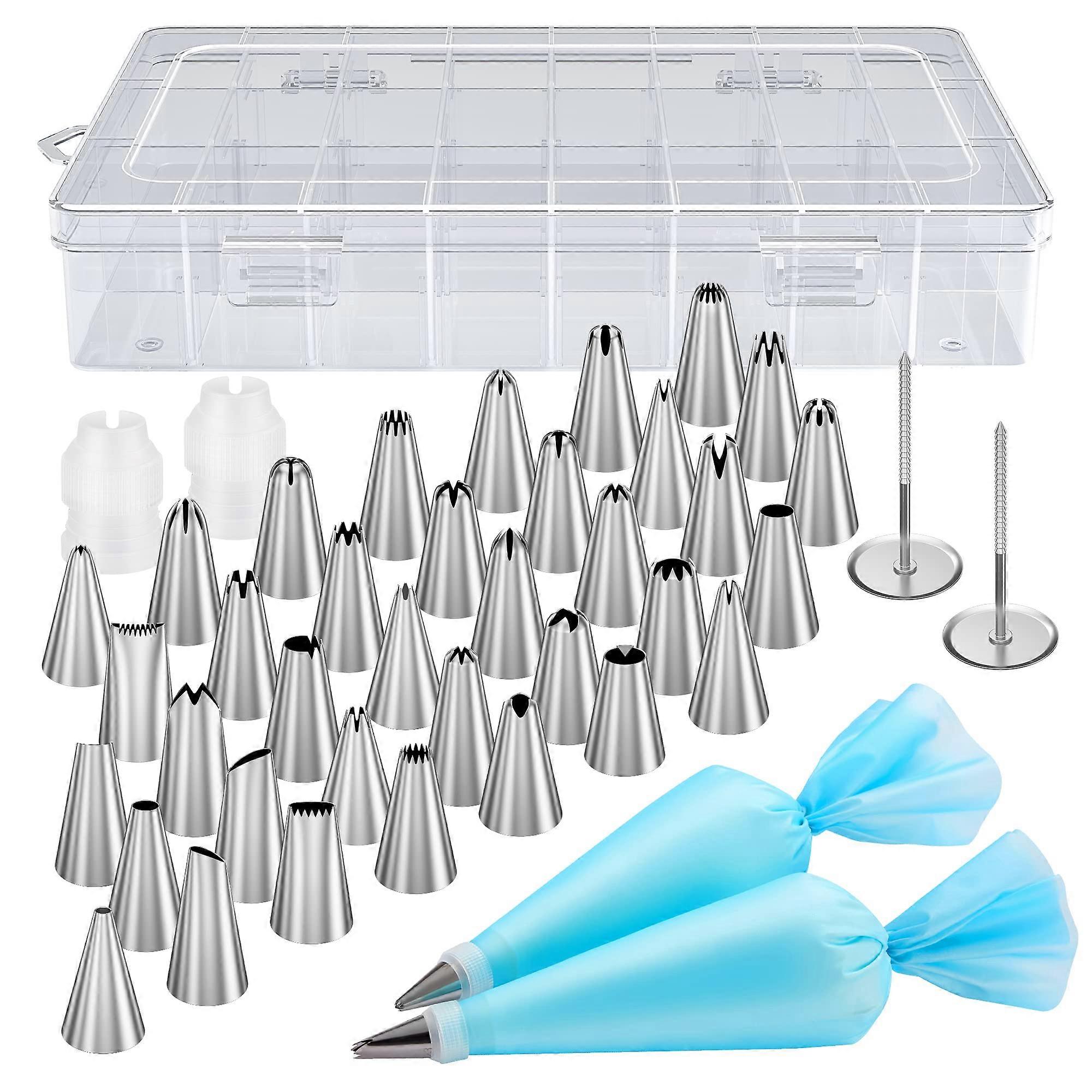 Cake Decorating Kit with 36 Numbered Icing Tips, Reusable Pastry Bags and Storage Box for Baking