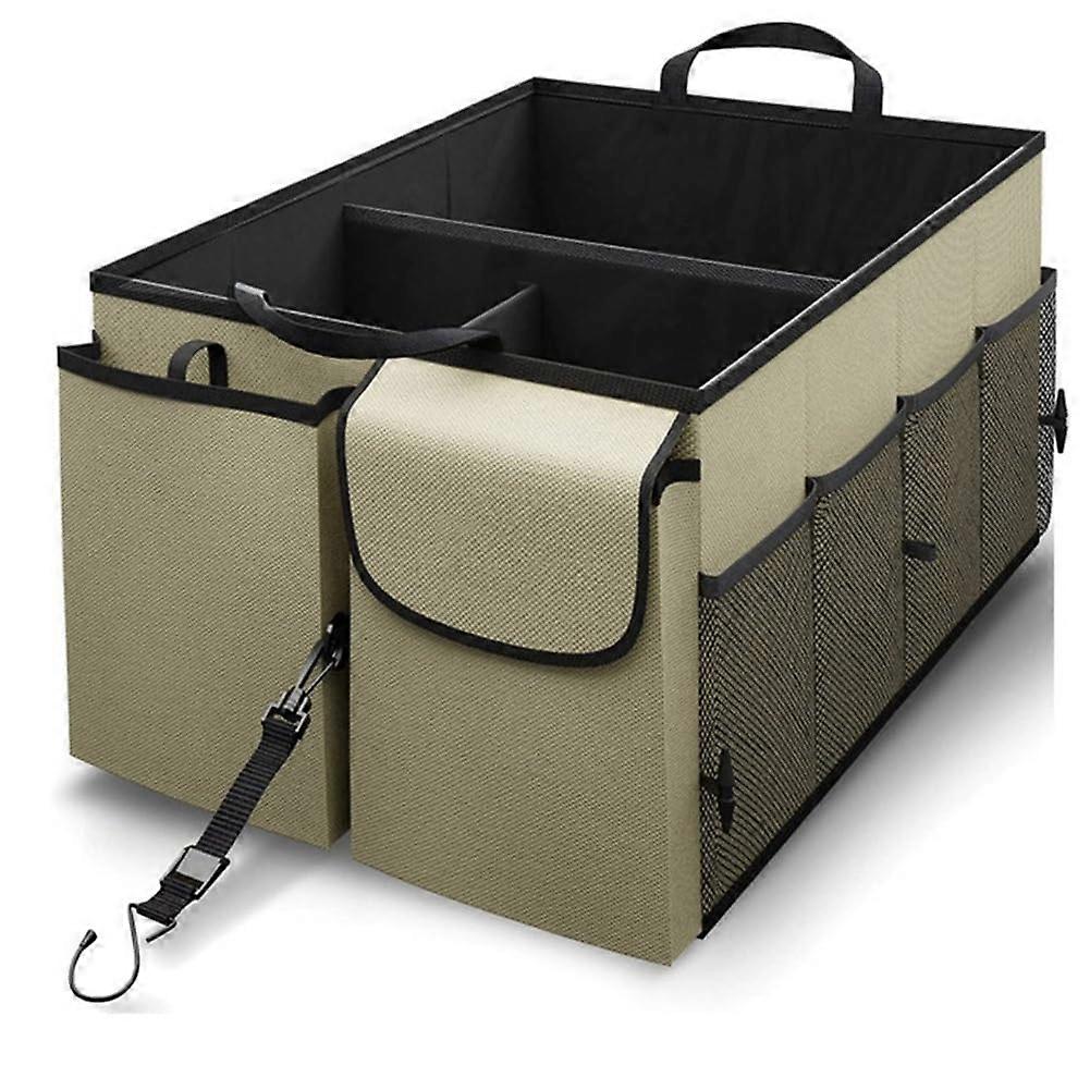 Large Capacity Foldable Car Trunk Organizer for SUV and Sedan, Durable Beige Polyester Storage