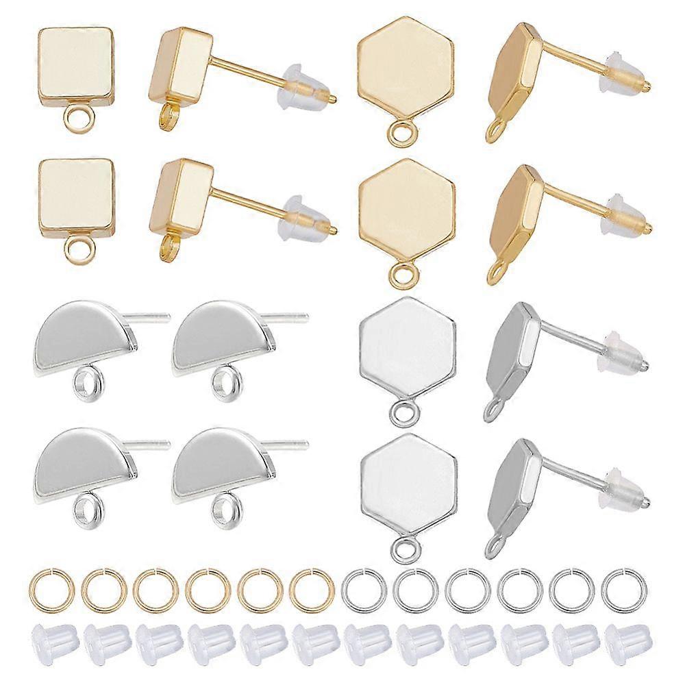 DIY Square Brass Stud Earring Making Kits Mixed color 4~8x0.8~4mm