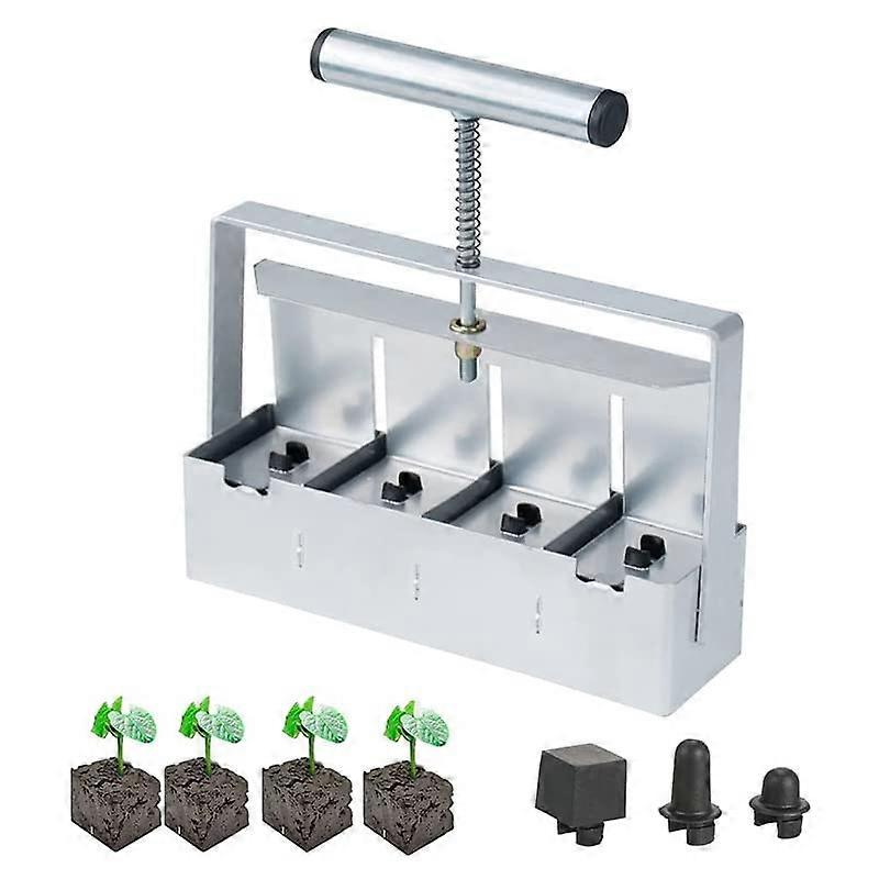 Handheld Steel Soil Block Maker with Seed Hole Inserts for Fast Uniform Garden Seedling Blocks