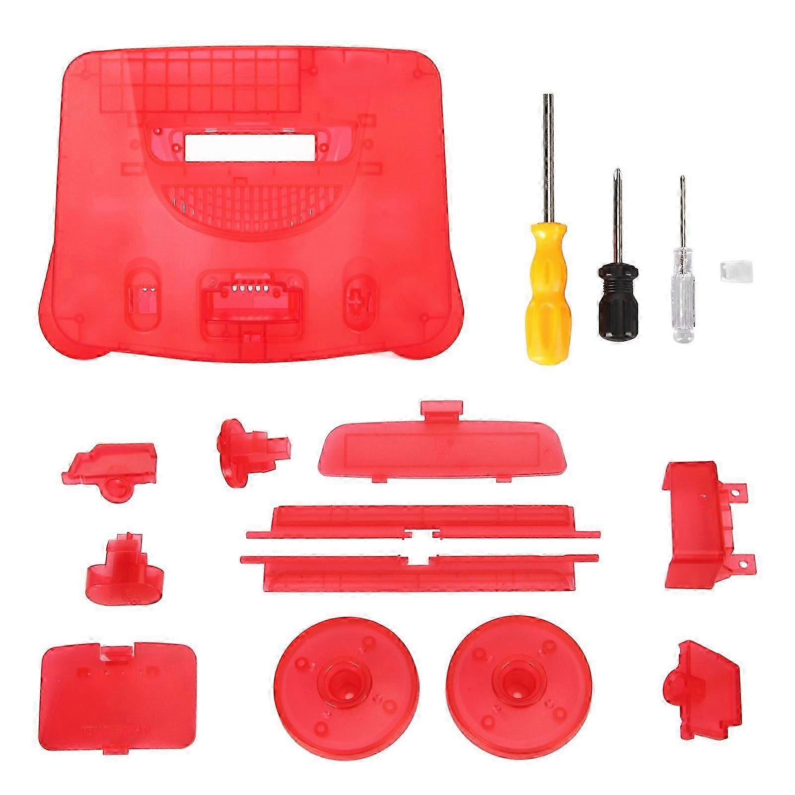 Game Console Replacement Case Retro ABS Sturdy Professional Replacement Shell for N64 Transparent Red