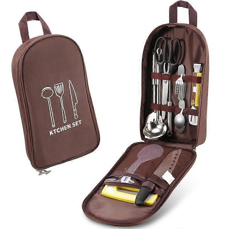 Camping Utensils Organizer with Adjustable Hanging Clasp, Waterproof MultiPocket Camp Kitchen Bag