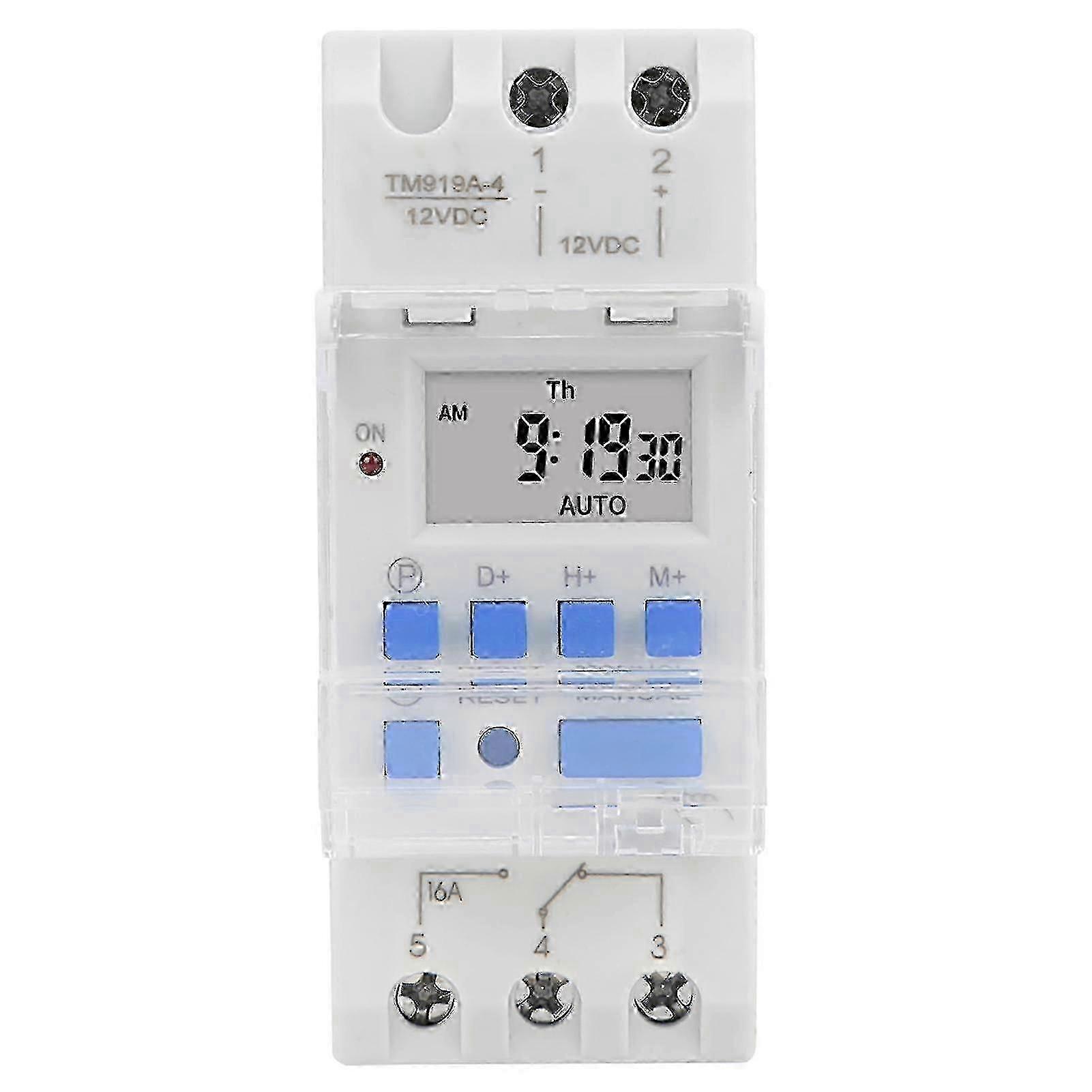 12V DC 16A Timer Switch with LCD, Countdown & Removable Battery (Weekly)