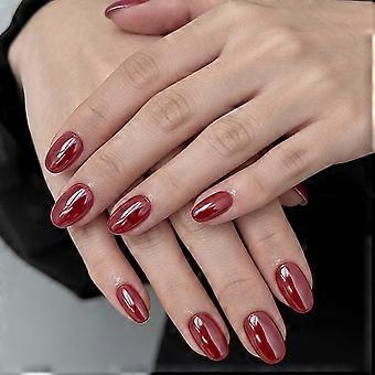 Pack Of 32 Short Oval Shape Press On Nail Retro Red Electroplating False Nail Fit Most Nail Beds Quick Application Multicolor