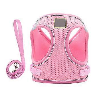 Pet Vest Harness Dog Harness Set with Reflective Leash Pink Color