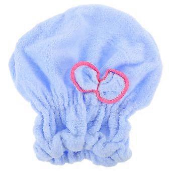 Fast Drying Cap Bowknot Coral Fleece for Shower Use Blue