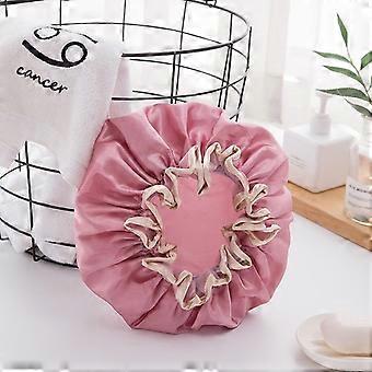 Gorro de seda para secador de pelo para mujer, doble gorro de ducha impermeable de satén para baño.