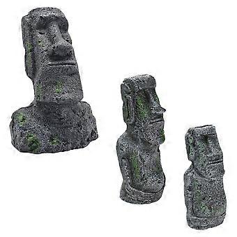 Moai Statues Aquarium Decor for Fish Tank with 3Pcs Resin Figurines
