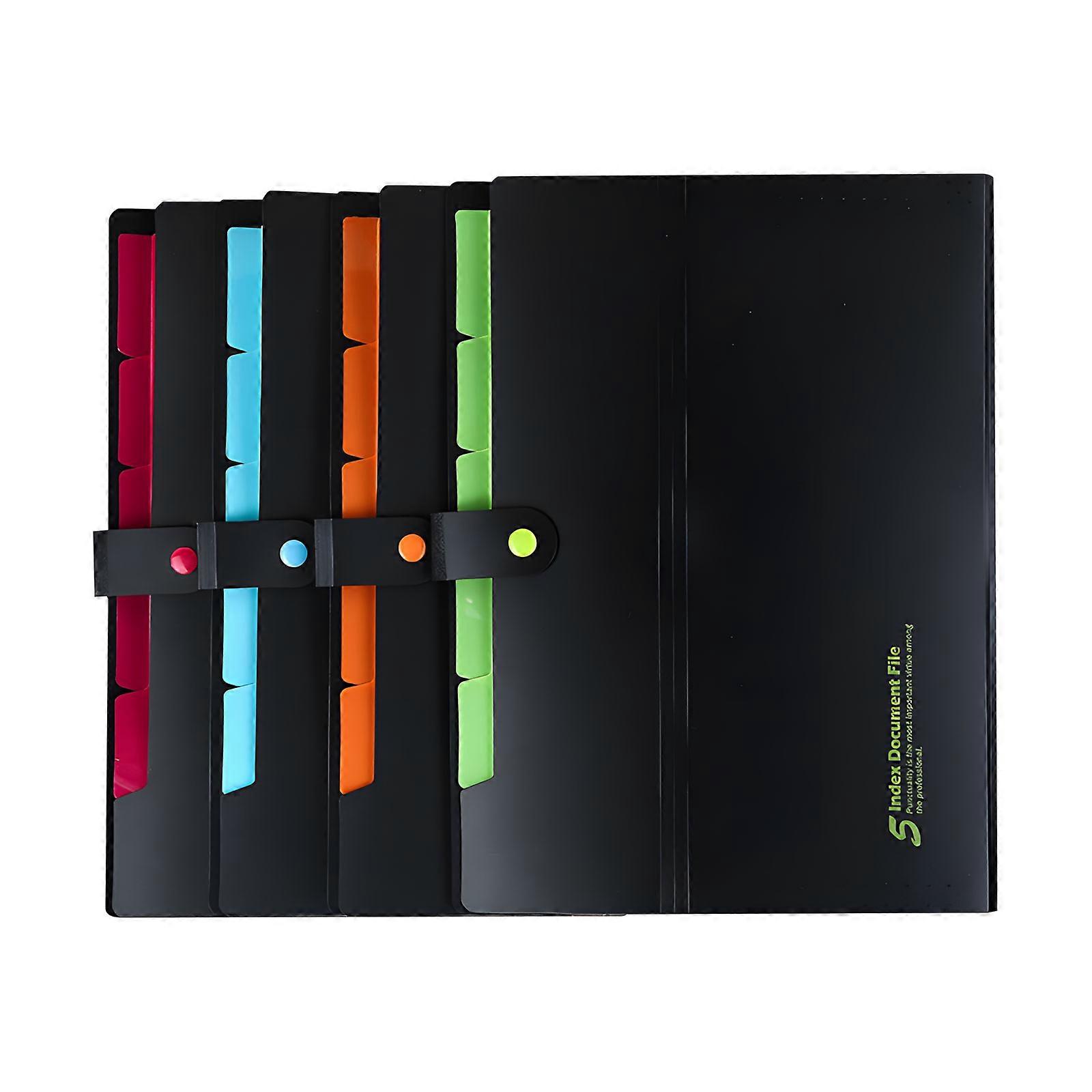 Colorful Snap Button File Case With 5 Sections For Protected Document Keeping  Black