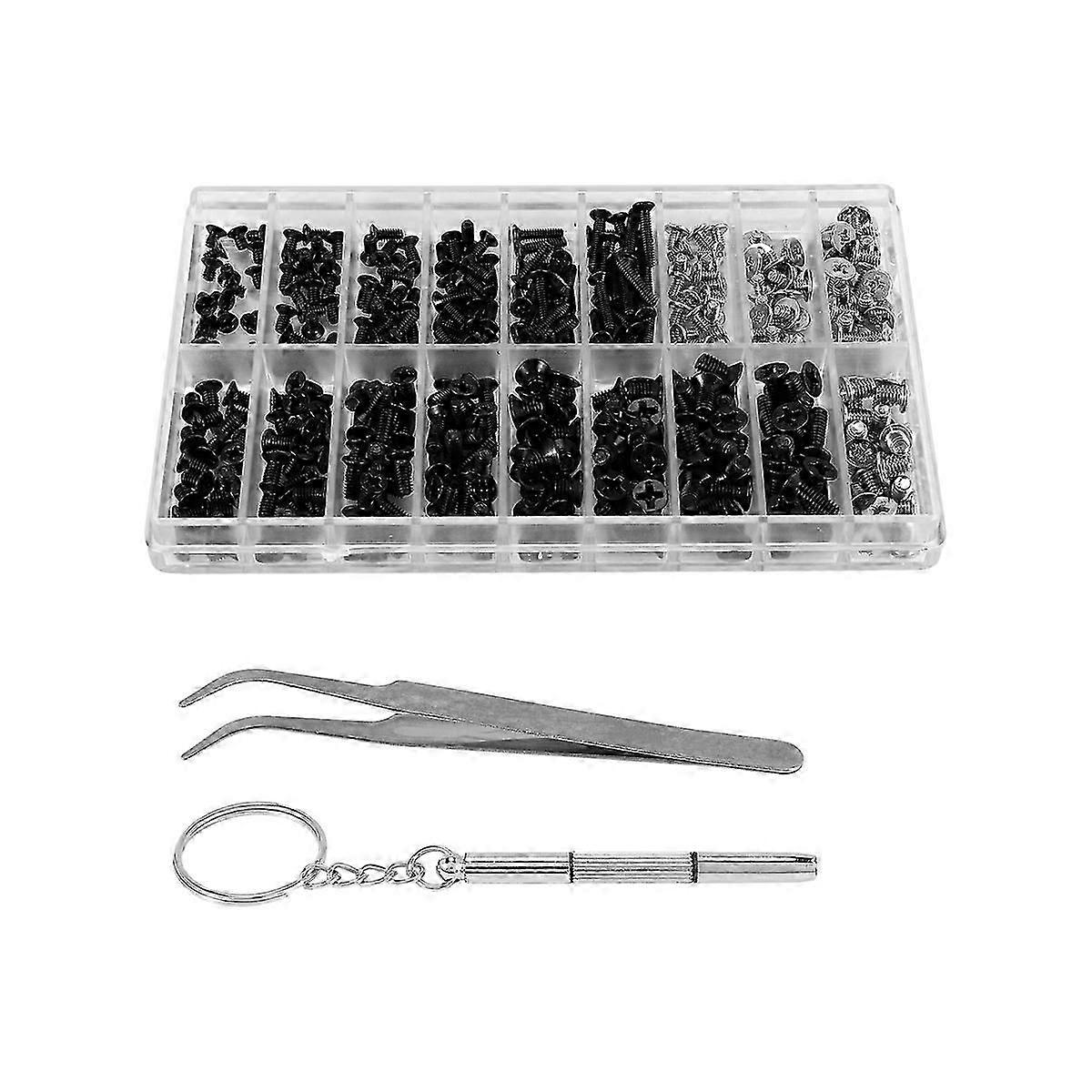 355Pcs M2 M3 M2.5 Computer Screws Assorted Kit, Flat Head Steel Alloy, with Screwdriver and Tweezers for Laptop and PC Repair