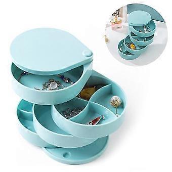 Jewelry Storage Box,4-layer Rotating Jewelry Tray Storage Case,blue