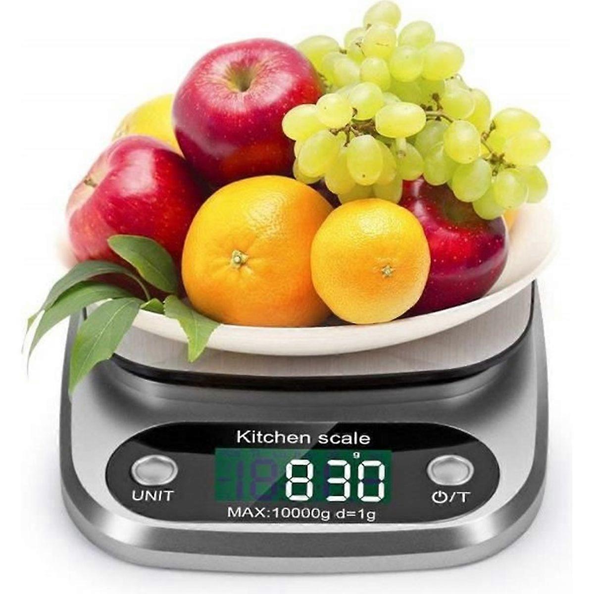 Kitchen Scale - - Electronic - 10kg - 1g Accuracy - LCD Display - Silver