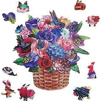 120Pcs Flower Basket Wooden Jigsaw Puzzles for Adults 11.2x11.6inch Flowers Wooden Puzzles for Children Colorful Animal Shaped Wood Puzzles
