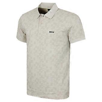 Hugo Boss heren poloshirt van katoenpiqué met sportieve all-over print, klassiek model, geschikt voor golf.