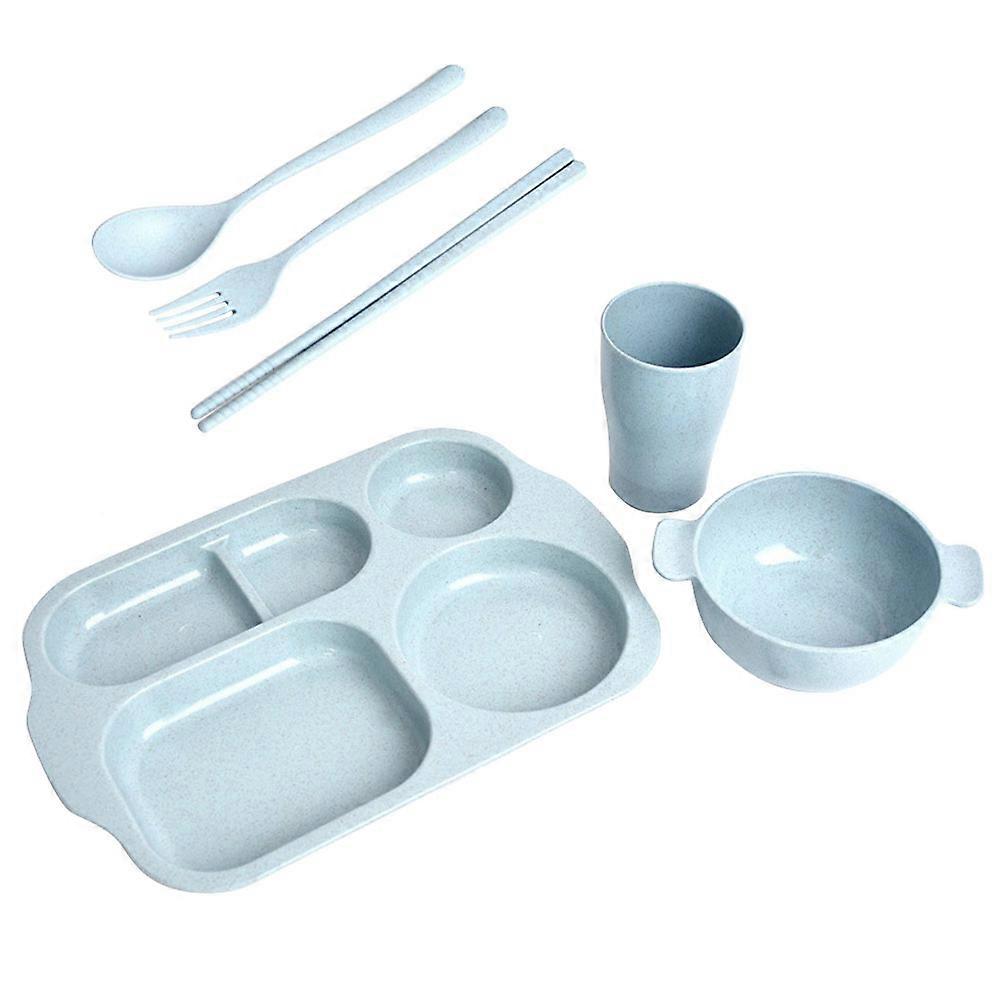 Straw Tableware Set for Children Eco-Friendly 6Pcs Blue Dinnerware