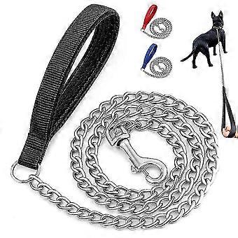 4ft Dog Stainless Steel Chain Leash Lead Strong Metal Walking Leashes with Soft Padded Handle -Xa