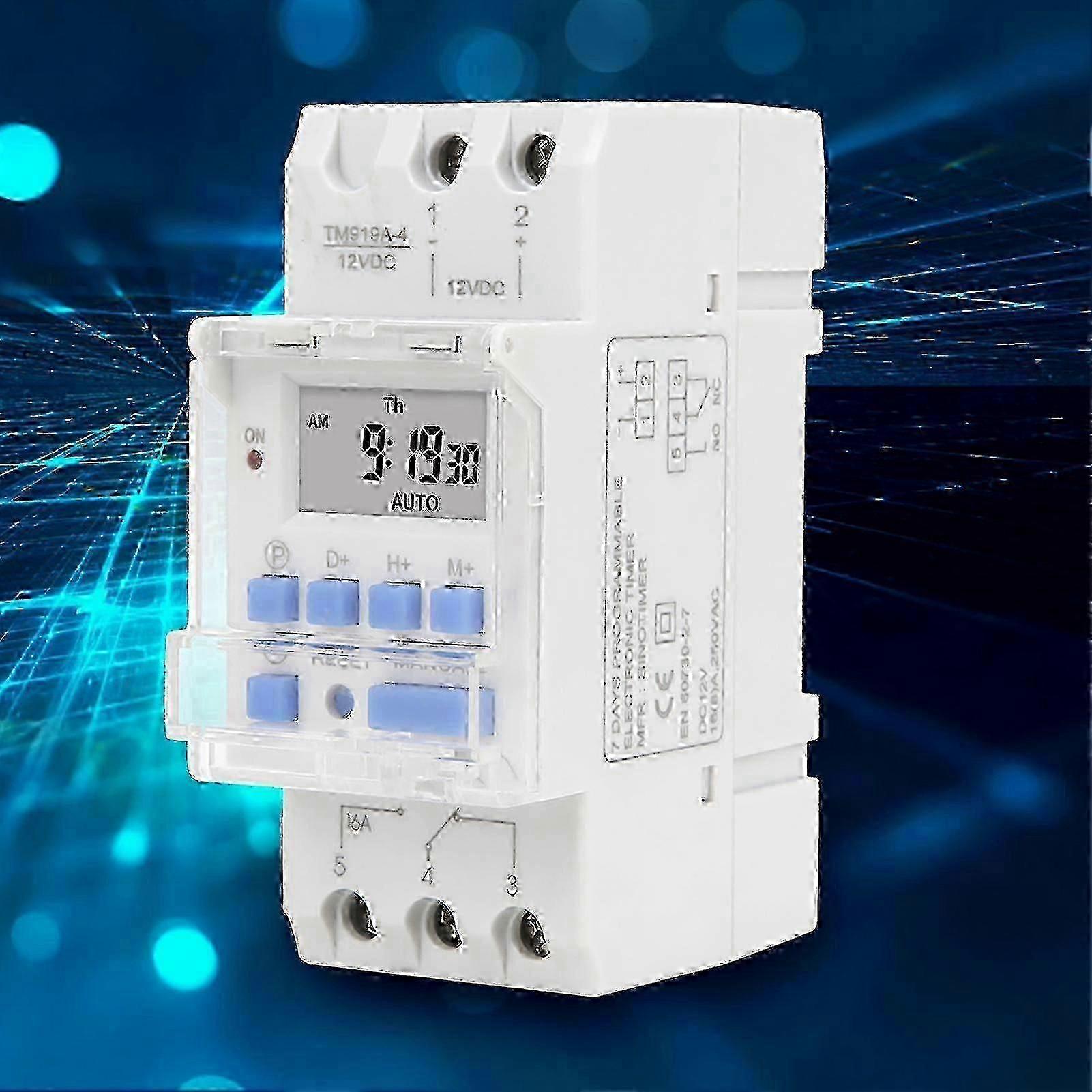 12V DC 16A Timer Switch with Weekly Countdown and Removable Battery for EU