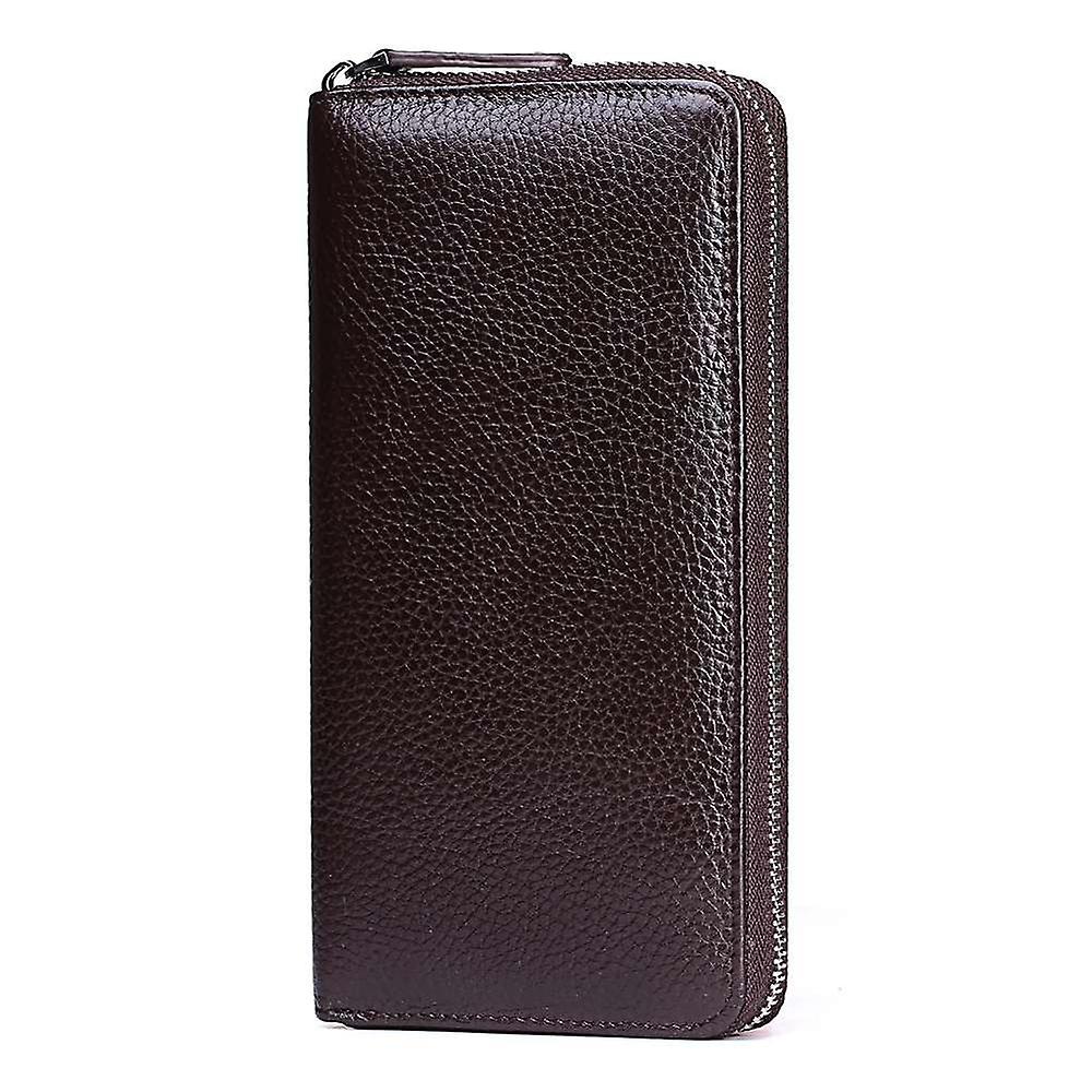 Ægte læder tegnebog Rfid Blokering kobling taske tegnebog kortholder Møntpung Lynlås Mand Lang Sort / kaffe Tegnebog