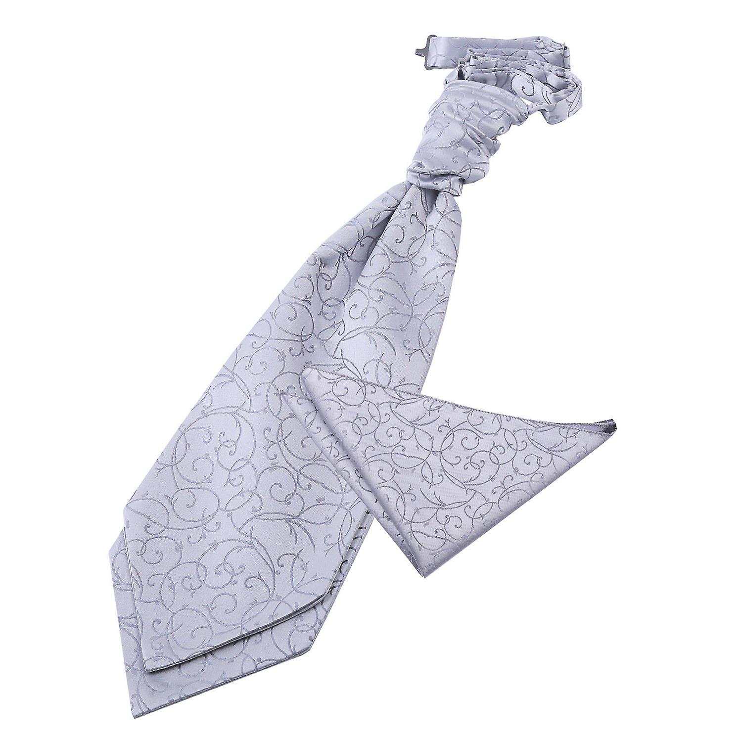 Silver Swirl Wedding Cravat and Pocket Square Set