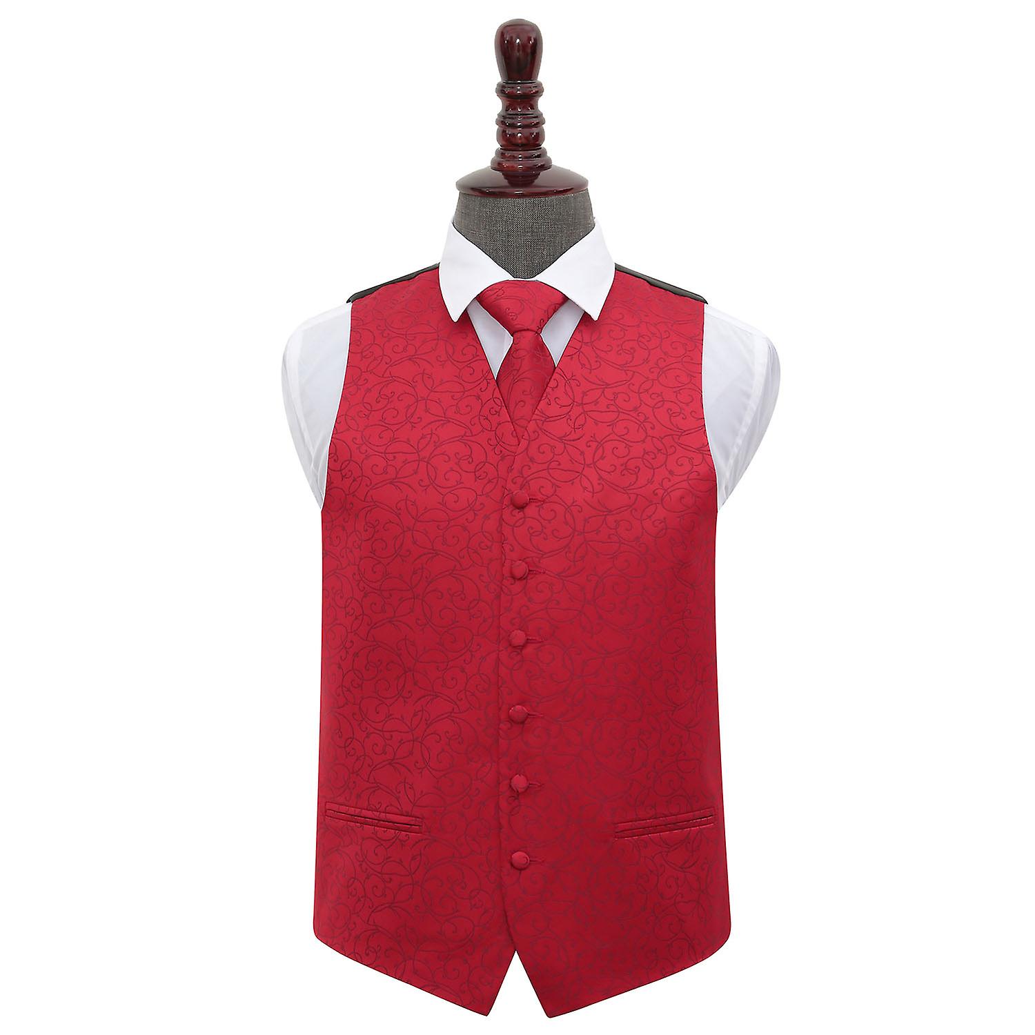 Burgundy Swirl Wedding Waistcoat and Tie Set