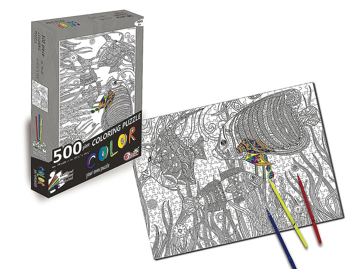 Fish 500 Piece Coloring Jigsaw Puzzle + 6 Markers @bugu