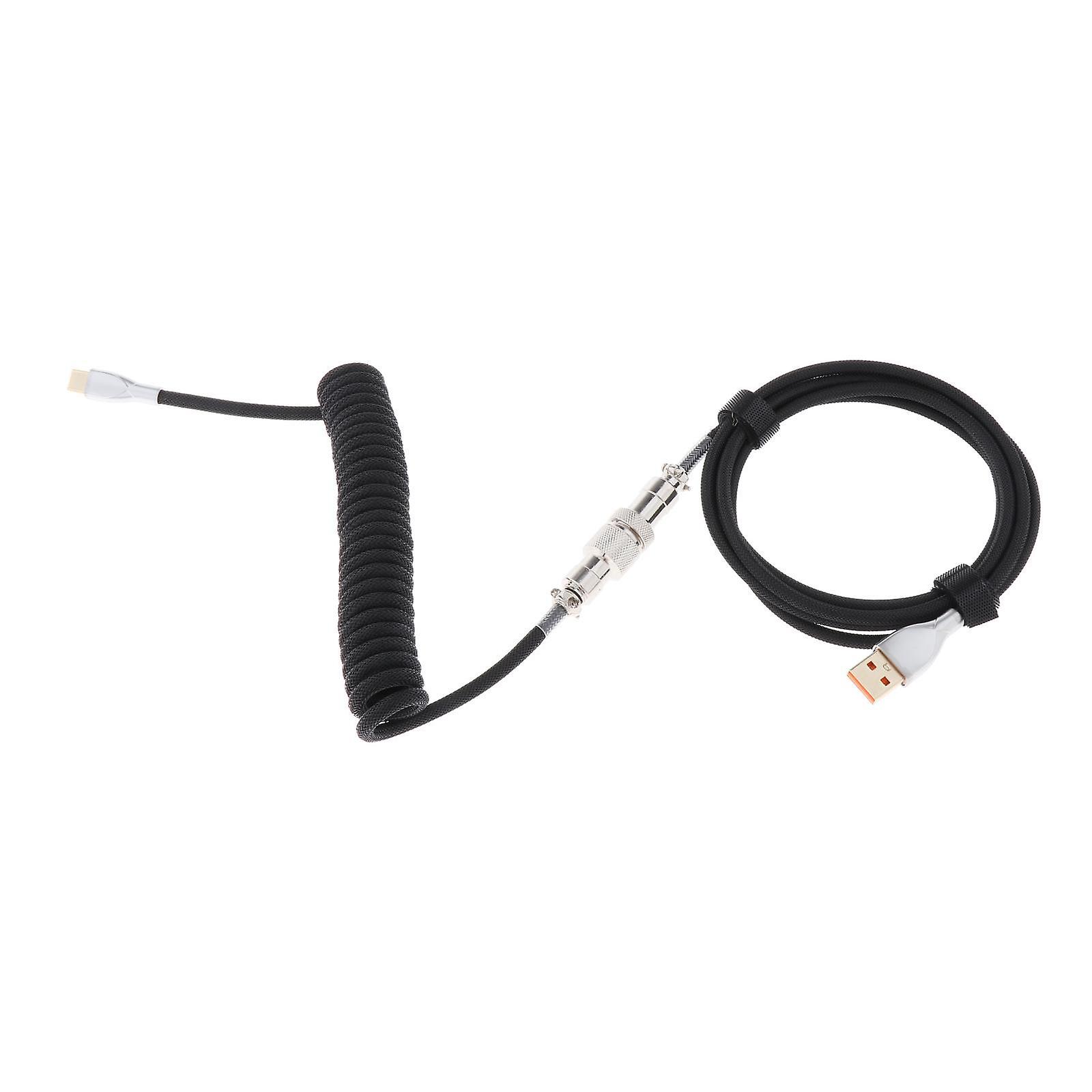 1.8M Coiled Cable Wire Mini Micro USB for Mechanical Keyboard Game Console Black