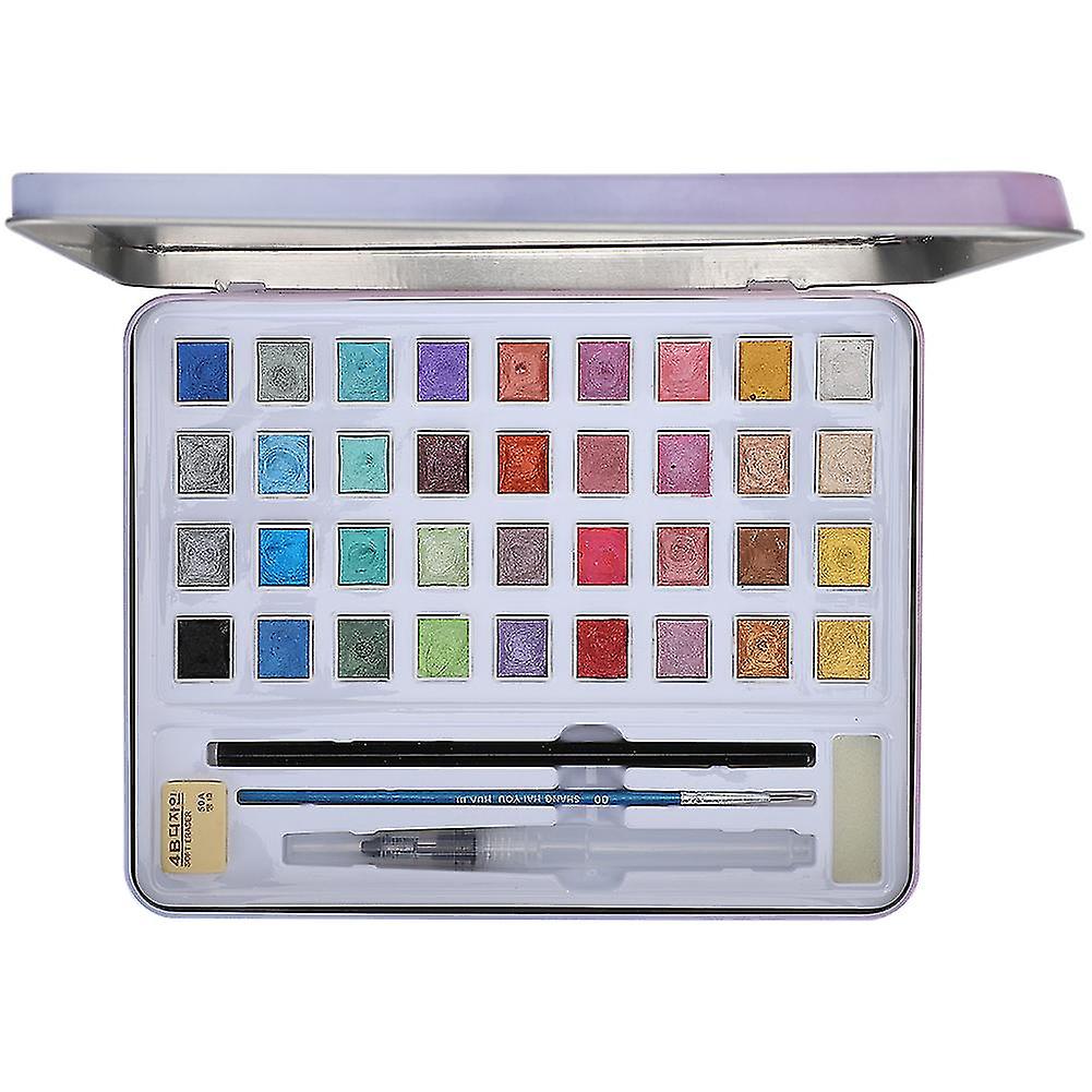 Watercolor Paint Set 36 Pearl Color Suit Solid Block + Tin Box Painting Tools Art Supplies