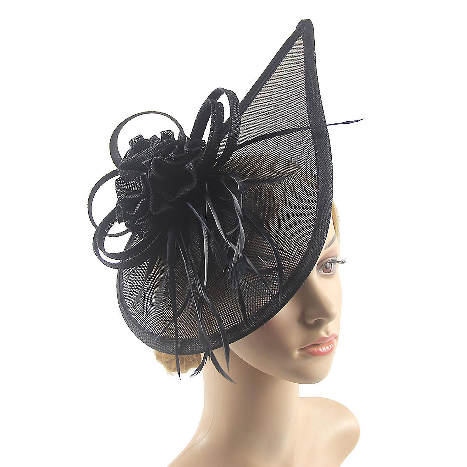 Kadın Fascinator Kafa Bandı Tüy Örgü Çiçek Vintage Bowler Şapka Düğün Saç Klipsi Çay Partisi Şapka Balo Ziyafet için