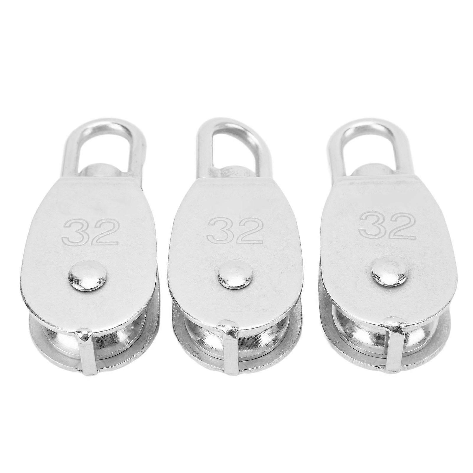 Risegun 3Pcs Pulley Block Stainless Steel M32 250kg Bearing Swivel Pulley Wheel for Camping Hiking