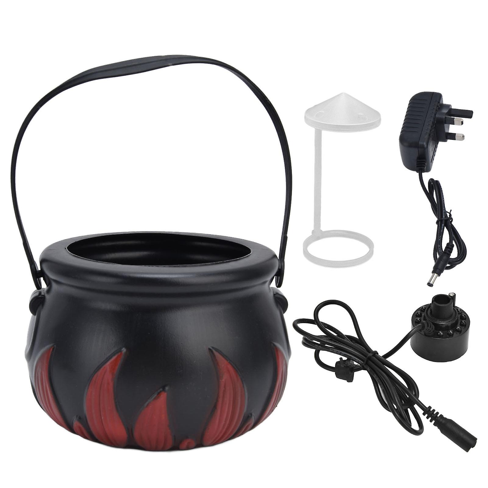 Halloween Witch Pot Smoke Machine Mist Maker Fogger with Color Changing LED Light Party Prop AC100‑240VRed Flame UK Plug