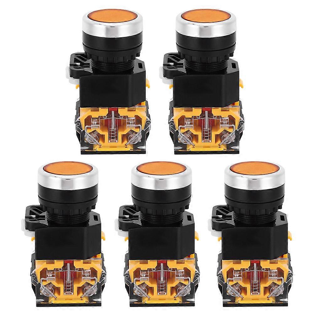 5pcs 22mm Orange Self-Locking Push Button Switch - 37V-440V, No Light, Sturdy Design
