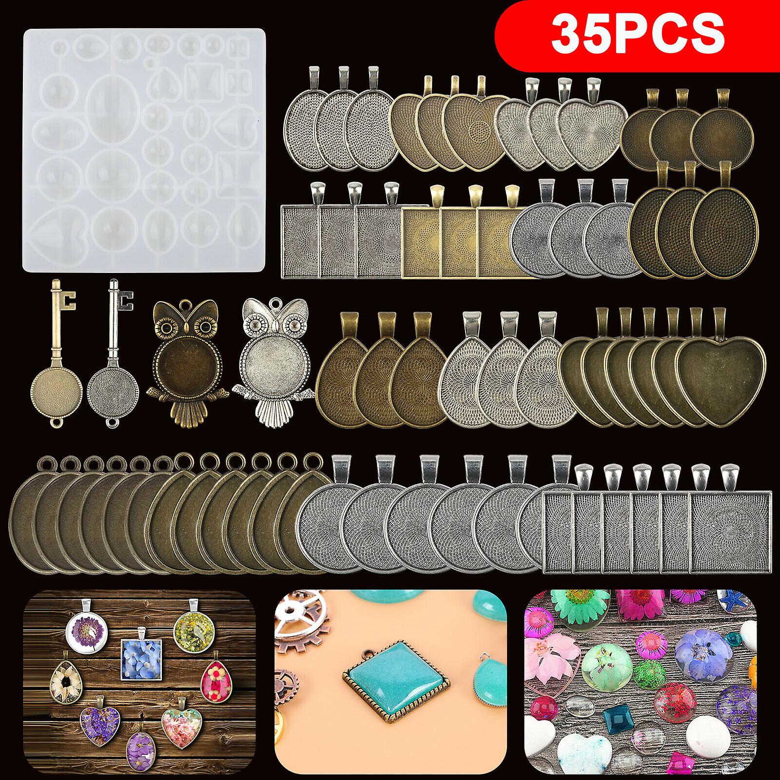 35PCS DIY Silicone Resin Mold Jewelry Casting Epoxy Pendant Tray Mould Craft Kit