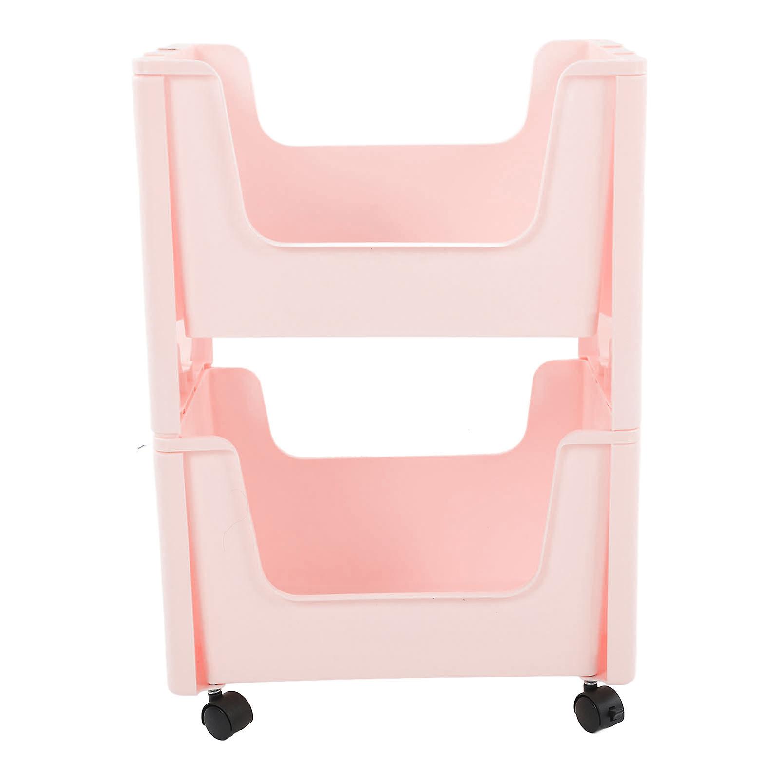 Storage Cart Large Capacity Thickened Mobile Storage Rack with Lockable Casters for Books Toys Seasoning Bottles 2 Tier Pink