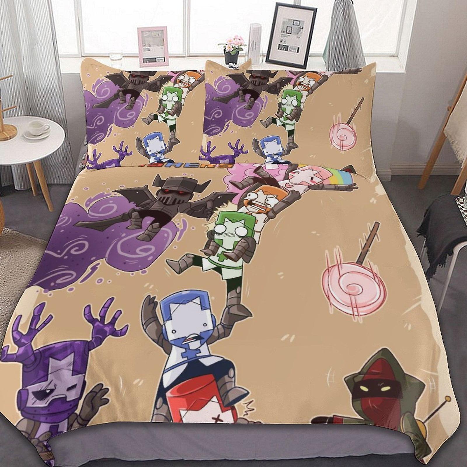 Castle Crashers 3 Pcs Bed Sheets Set Breathable Duvet Cover with 2 Pillow Sham Soft All Seasons Bedding Set