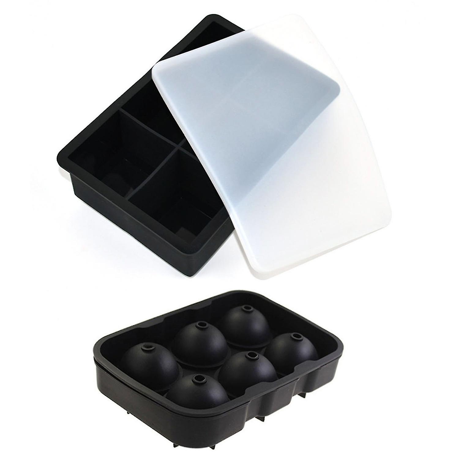 2Pcs Ice Cube Mold Square/Round 6 Cavities Food Grade Easy Release with Lid DIY BPA Free Silicone