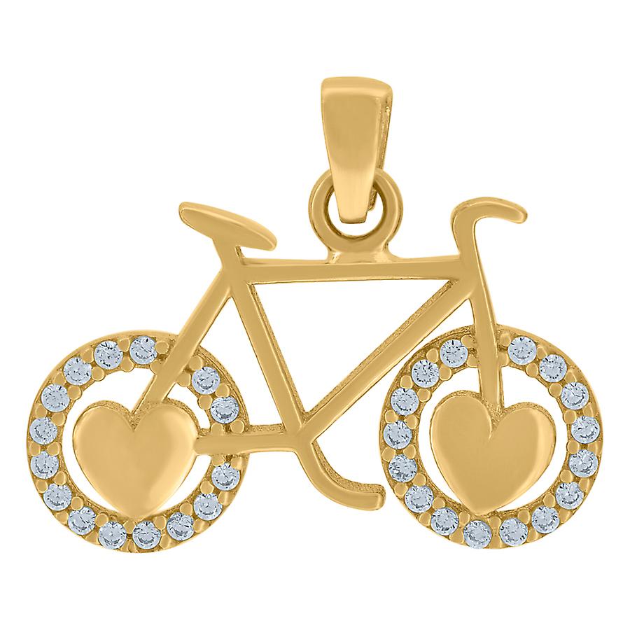 14Kイエローゴールドレディースキュービックジルコニア自転車チャームファッションペンダントネックレス17.4x20mmワイドペンダント女性用