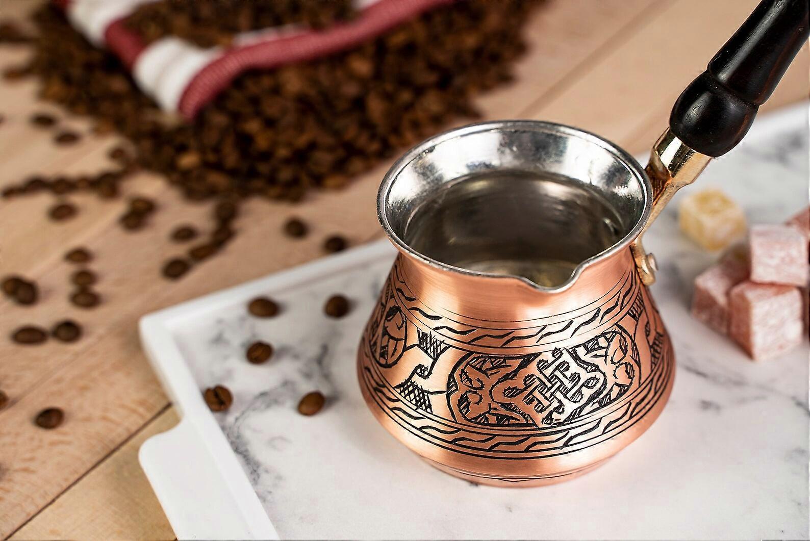 Pure Copper Wooden Handle Turkish Coffee Pot For 2 Person