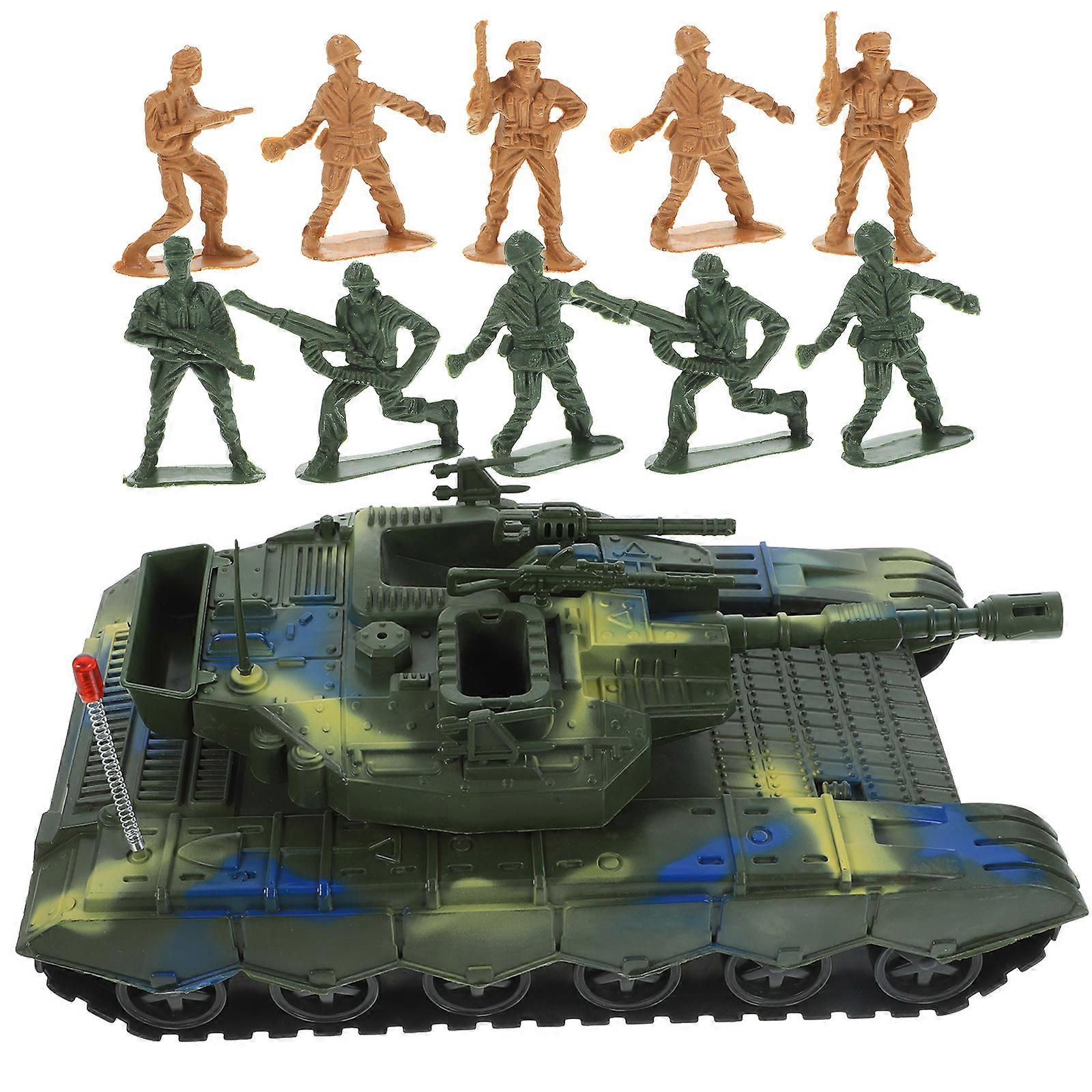 1Set Large Size Emulational Military Tank Toy with Random Soldiers Inertia Toy for Children