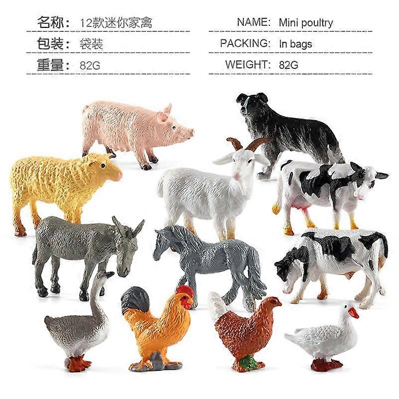 12pcs/set Mini Poultry Small Animal Solid Farm Ornaments Simulation Chicken Duck Goose Cow Horse Sheep Model