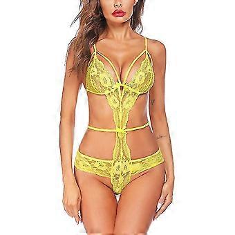 Lingerie for Women Sexy Strappy One Piece Babydoll Mini Bodysuit-Yellow M
