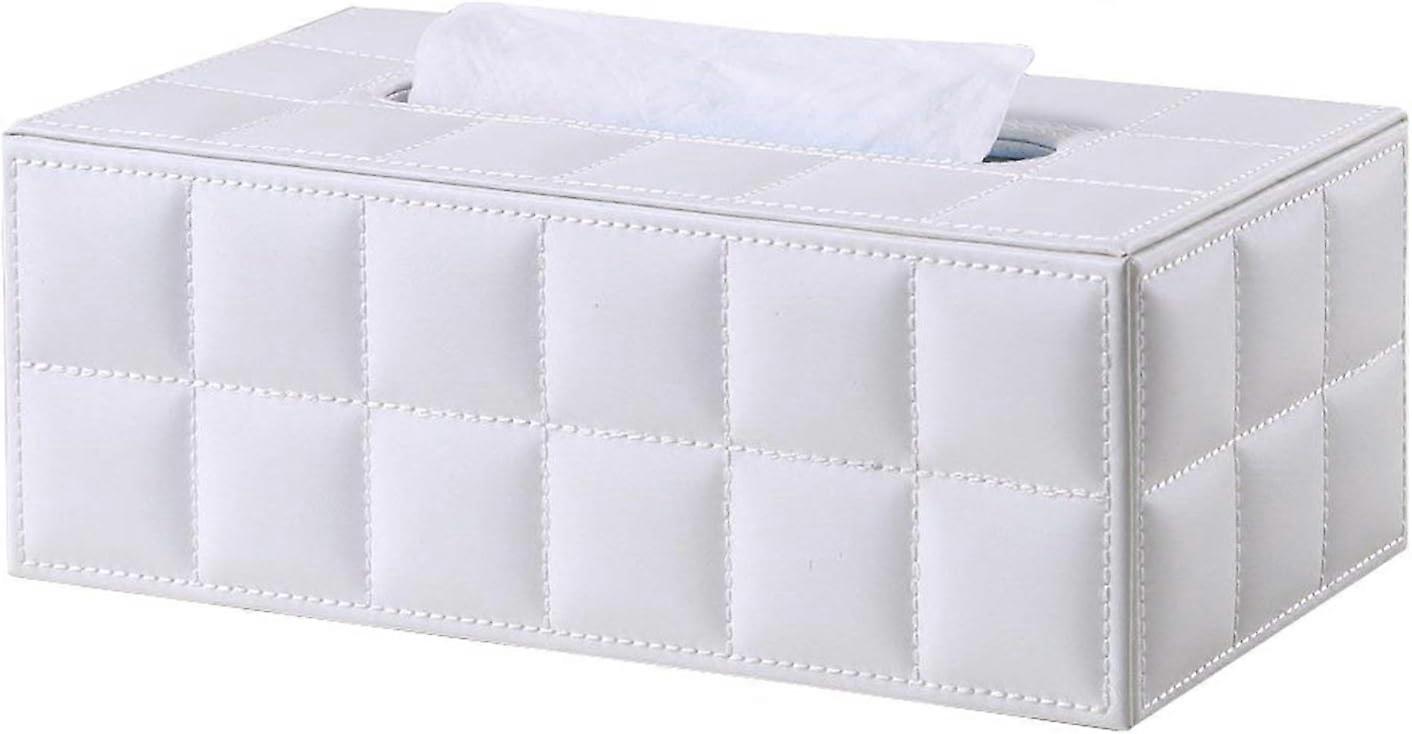 Rectangular Leather Tissue Box (White)