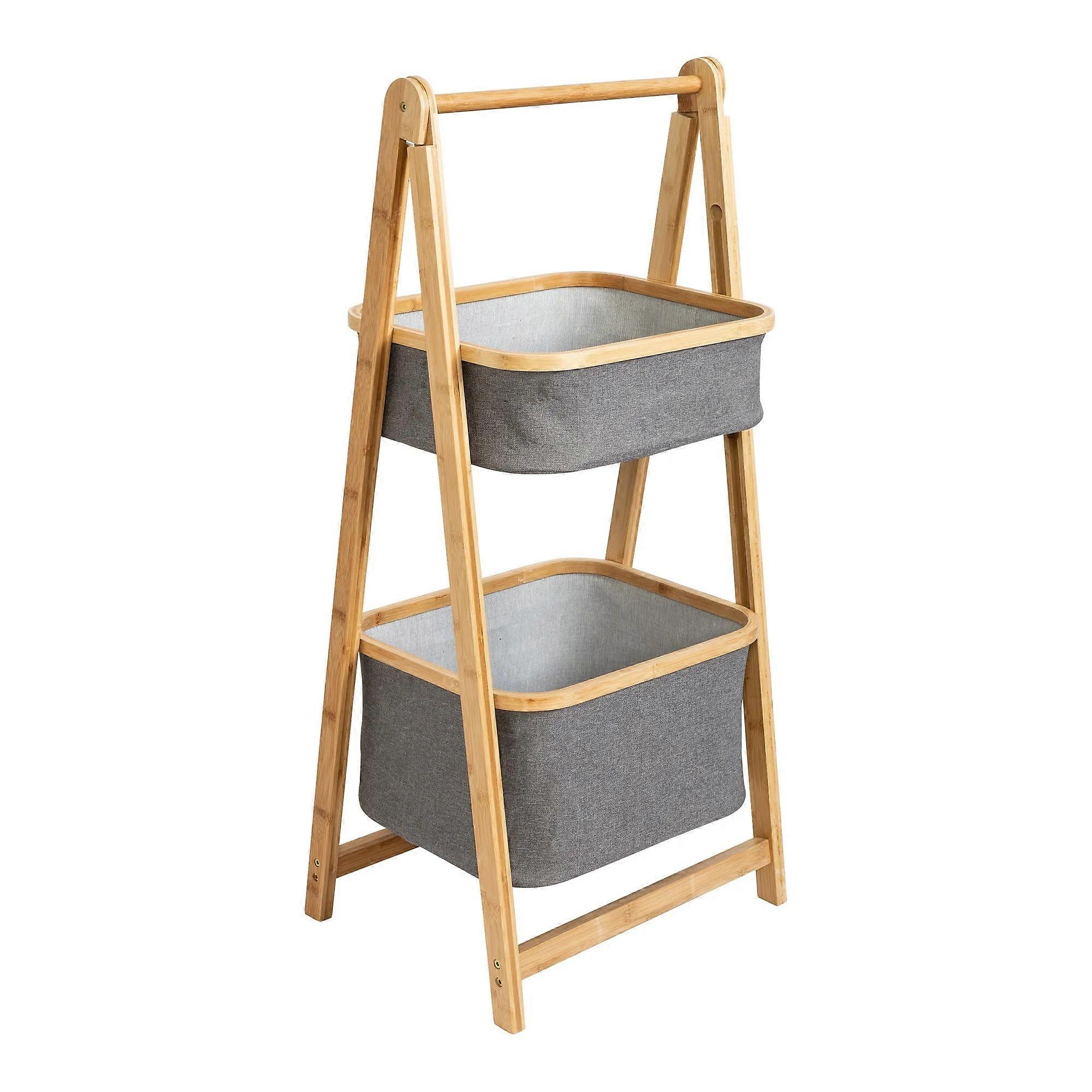 Small Bamboo & Canvas 2-Tier Collapsible A-Frame Shelving Unit