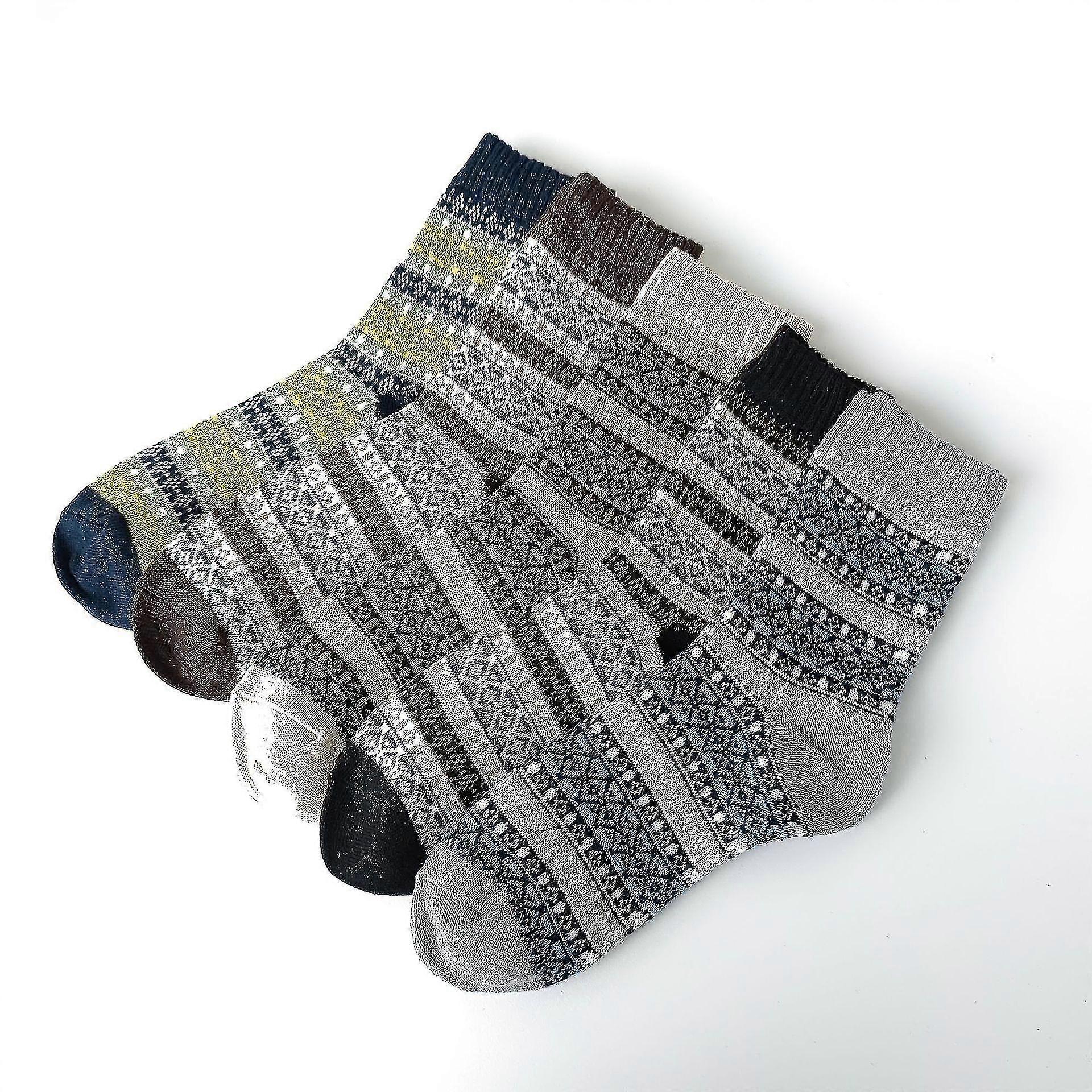 5 Pairs Mens Wool Socks - Winter Warm Wool Socks Thick Knit Socks Hiking Socks