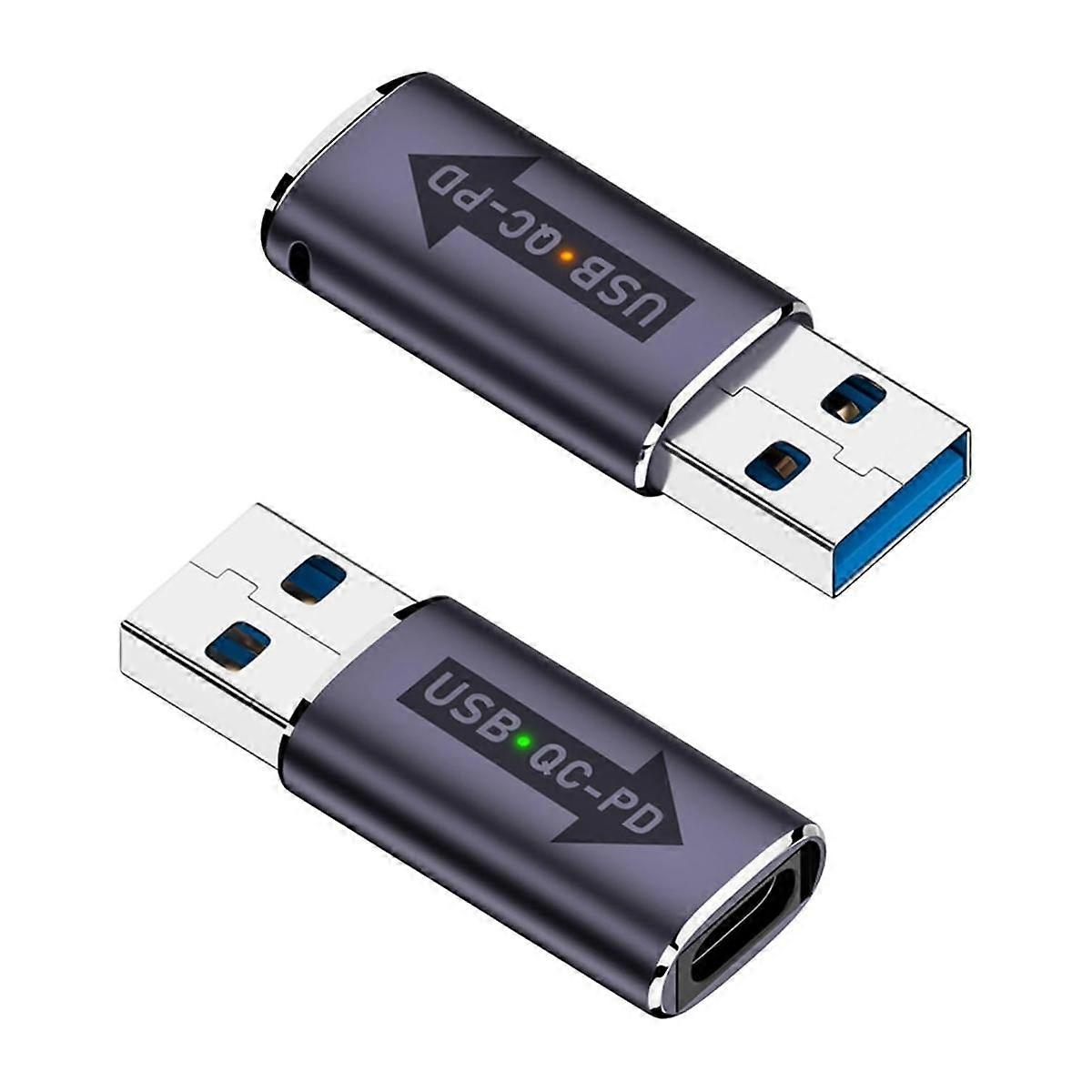 2PC QC to USB C PD Adapter USB3.1 Male to Type C Female Fast Charging Connector for USB QC Power to