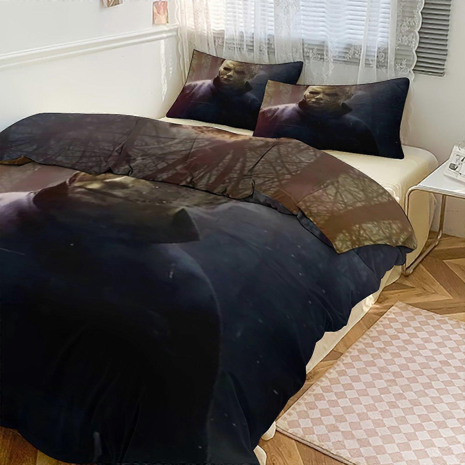 Bed Sheets g757 Michael Myers Print Bedding Set Pattern Duvet Cove Set 3 Pieces 1 Quilt Cover And 2 Pillowcases for Women Men Teens  tq757 Bed Sheets