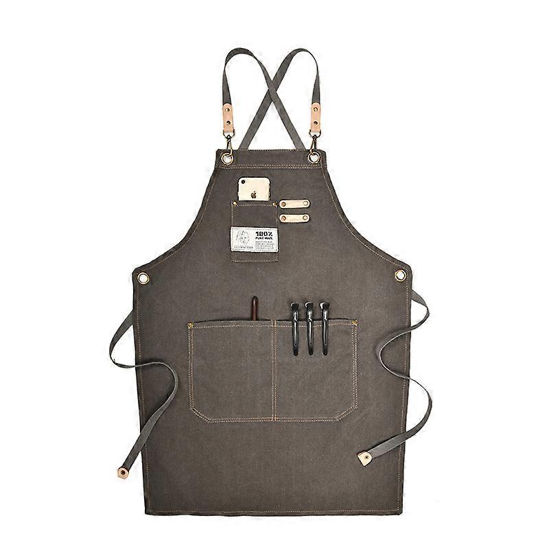 Canvas Work Apron With Adjustable Strap Multi Pockets For Barista Barber Beauty Salon