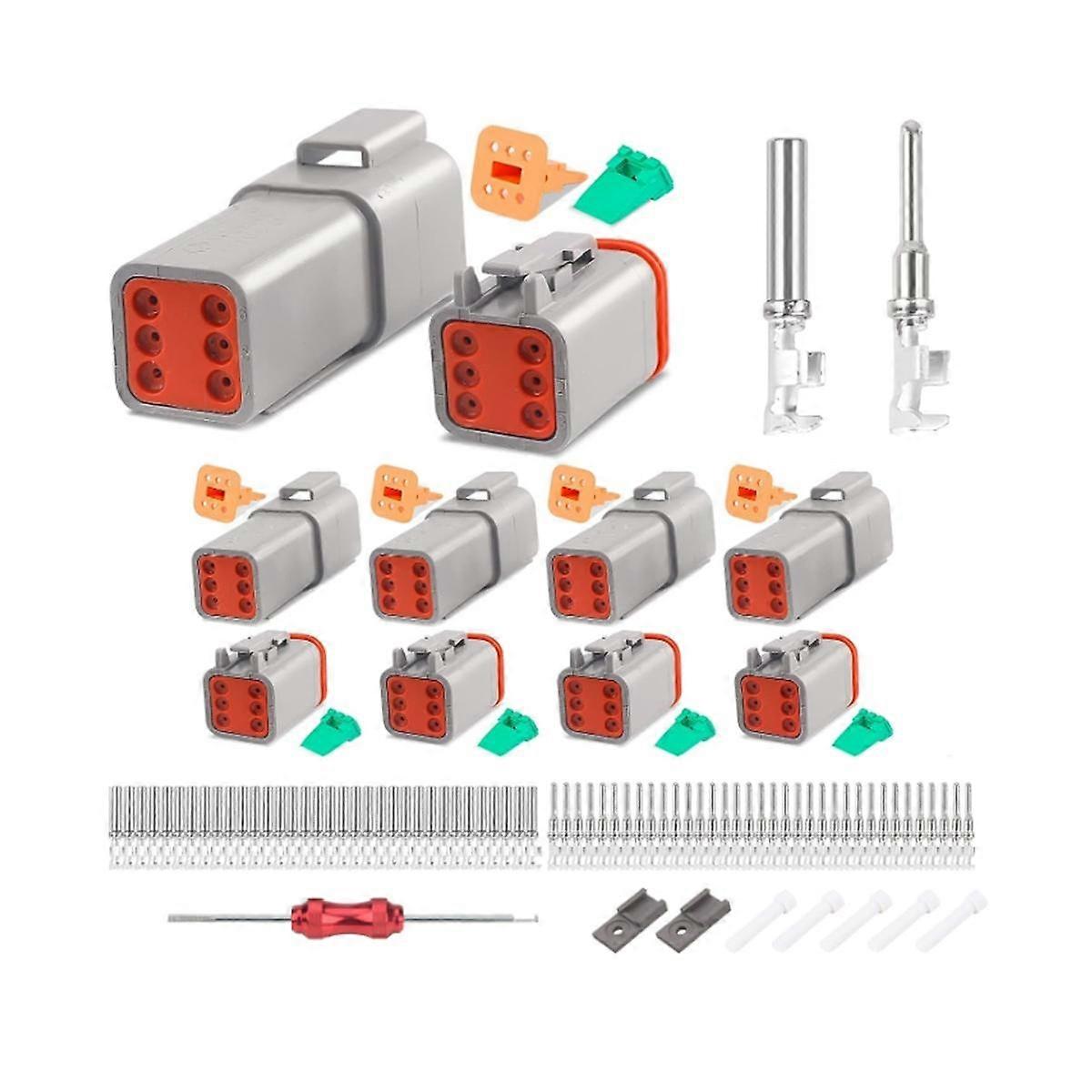5 Set 6 Pin DT Connector Kit, Waterproof DT Connector, Size 16 Stamped Contacts, Seal Plugs for Car