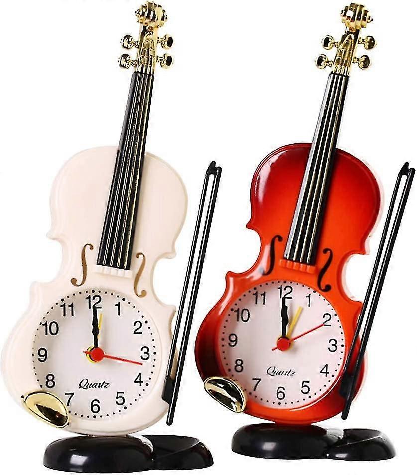 2 Pcs Bedside Clock Simulation Violin Clocks Morning Alarm Clock Decorative Devices For Cafe Home