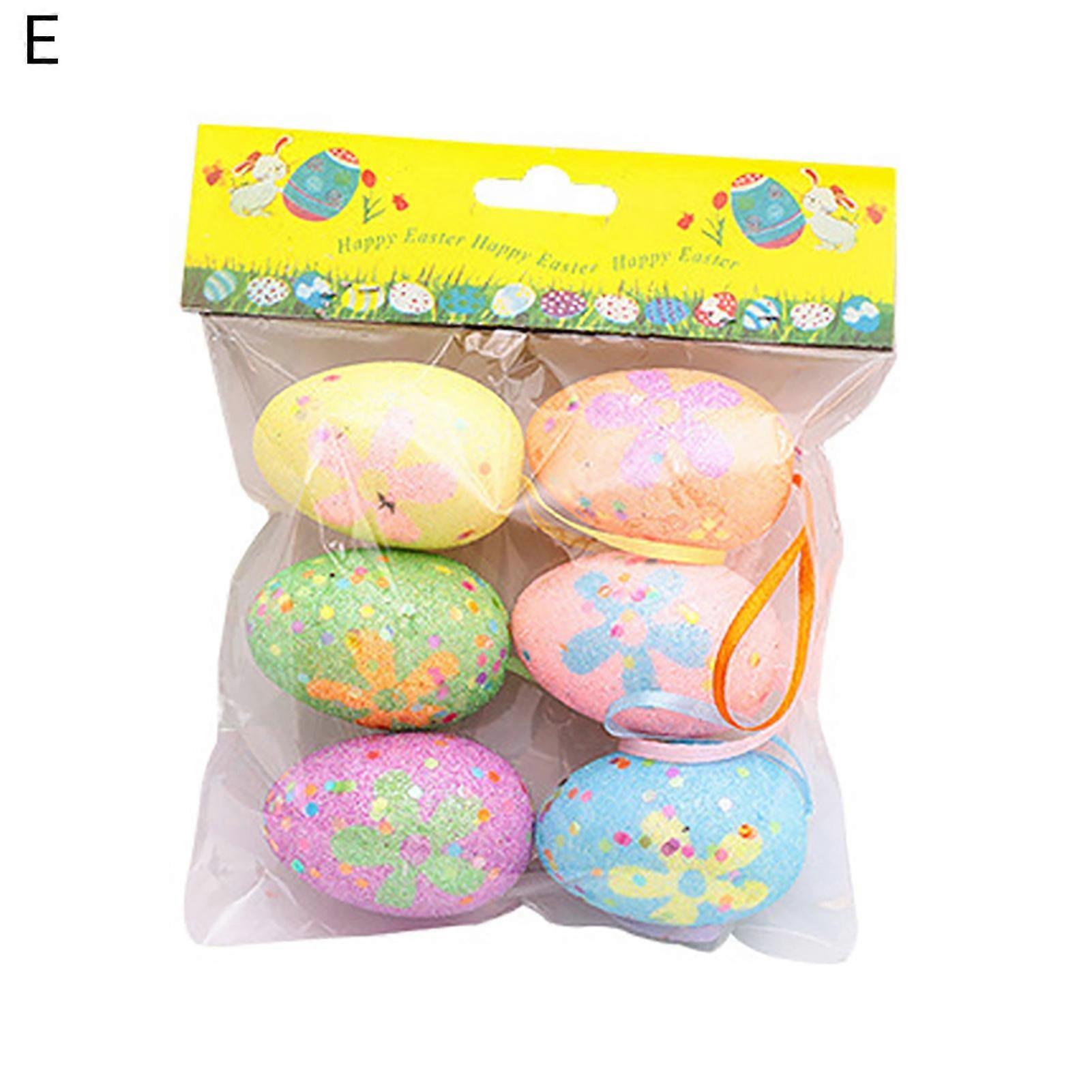6Pcs/Set Decorative Visual Effect Hanging Decor Polystyrene Styrofoam Beautiful Easter Egg Hanging Widget for Party